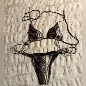 SKIMS Swim Triangle Top & Dipped Tie Bottom-Desert Snake Print Bikini-MED-NWOT